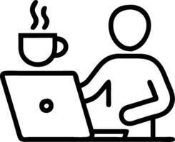 Manager with a herbal tea and a laptop stand symbolizing comfort and wellness with ample space for text. concept as A manager holding a cup of herbal tea and usi vector