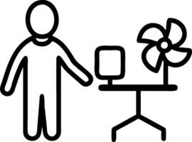 Manager with a desk fan and a personal air purifier symbolizing air quality with ample space for text. concept as A manager using a desk fan and a personal air p vector