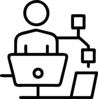 Manager with Organizational Chart and Laptop concept as A manager reviewing an organizational chart and using a laptop set against a whimsical background offerin vector