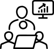 Marketing executive overseeing a social media marketing team concept as A marketing executive in a boardroom overseeing a social media marketing team using a lap vector