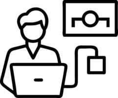 Operations Specialist with Workflow Charts and Laptop in High Tech Office concept as Mid shot of an operations specialist with workflow charts and a laptop in a vector