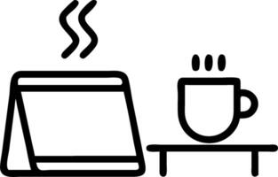 Overhead view of a desk with a laptop and a coffee cup symbolizing productivity in double exposure with copy space. concept as An overhead view of a desk intertw vector