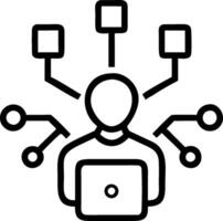 Overhead view of a leader with digital transformation and tech symbols overlay symbolizing change leadership in double exposure with copy space. concept as An ov vector