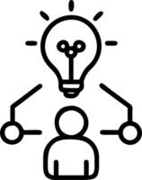 Overhead view of an executive with idea bulb and innovation network overlay symbolizing creative leadership in double exposure with copy space. concept as An ove vector