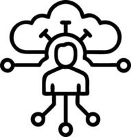 Overhead view of a visionary leader with innovation cloud and tech elements overlay symbolizing futuristic leadership in double exposure with copy space. concept vector