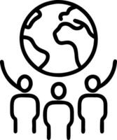 People with Earth and Climate Change Project Plans concept as A group of people developing climate change project plans with an earth model set against a whimsic vector