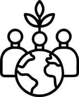 People with Earth and Climate Change Project Plans concept as A group of people developing climate change project plans with an earth model set against a whimsic vector