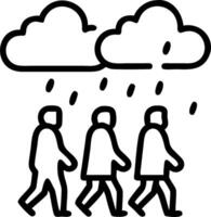 People with Raincoats and Street Lights concept as A group of people in raincoats walking under street lights during a rain shower set against a whimsical backgr vector