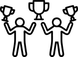 People with Trophies and Laptops concept as Business professionals holding trophies and using laptops set against a whimsical background offering ample space for vector