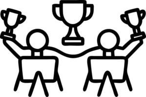People with Trophies and Laptops concept as Business professionals holding trophies and using laptops set against a whimsical background offering ample space for vector