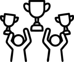 People with Trophies and Laptops concept as Business professionals holding trophies and using laptops set against a whimsical background offering ample space for vector