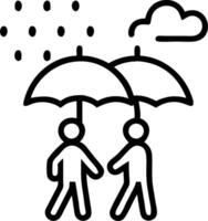 People with Umbrellas and Rainy Cityscape concept as A group of people with colorful umbrellas walking through a rainy cityscape set against a whimsical backgrou vector