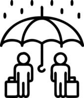 People with Umbrellas and Rainy Cityscape concept as A group of people with colorful umbrellas walking through a rainy cityscape set against a whimsical backgrou vector