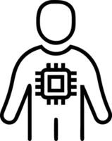 Person and a microchip symbolizing electronic innovation in double exposure with copy space. concept as A person fused with a microchip representing the advancem vector