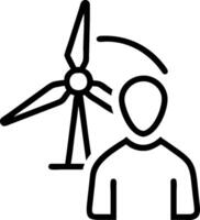 Person and a wind turbine symbolizing renewable energy innovation in double exposure with copy space. concept as A person intertwined with a wind turbine represe vector