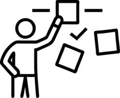 Person drawing on a glass board with sticky notes and markers with copy space. concept as A person drawing on a glass board with sticky notes and markers symboli vector