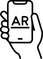 Person holding a smartphone and an augmented reality AR display symbolizing AR technology in double exposure with copy space. concept as A person holding a smart vector