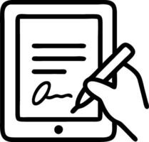 Person Signing Document on Tablet concept as A person signing a financial document on a tablet with a plain background offering space for text or design elements vector