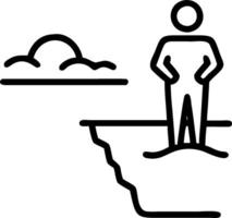 Person standing at a cliff edge watching the sunset with copy space. concept as A person standing at a cliff edge watching the sunset symbolizing freedom contemp vector