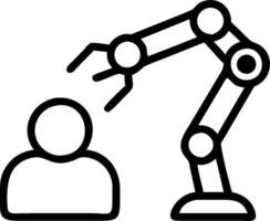 Person using a robotics interface and robotic arms symbolizing robotics technology adoption in double exposure with copy space. concept as A person using a robot vector