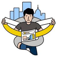 Person with a Chicago skyline smartphone and newspaper overlay symbolizing city hustle in double exposure with copy space. concept as A person intertwined with t vector