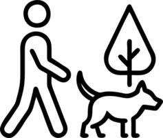 Person walking a trail through the forest with a dog with copy space. concept as A person walking a trail through the forest with a dog symbolizing freedom compa vector