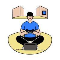 Person with a modern kitchen tablet and gourmet meal overlay symbolizing tech driven culinary lifestyle in double exposure with copy space. concept as A person i vector