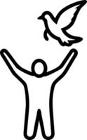 Person with arms raised towards the sky and a soaring bird with copy space. concept as A person with arms raised towards the sky accompanied by a soaring bird sy vector