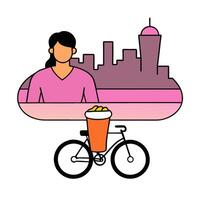 Person with a San Diego skyline bike and coffee overlay symbolizing active city lifestyle in double exposure with copy space. concept as A person intertwined wit vector