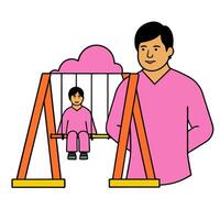 Person with a playground kids and swings overlay symbolizing American suburban childhood in double exposure with copy space. concept as A person intertwined with vector