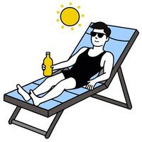 Person with a swimming pool lounge chair and sunscreen overlay symbolizing American suburban summer living in double exposure with copy space. concept as A perso vector