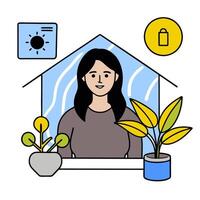 Person with a smart thermostat energy efficient home and plants overlay symbolizing eco conscious living in double exposure with copy space. concept as A person vector