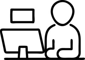 Person with Computer and Office Supplies for IT Service concept as A person using a computer with office supplies around set against a blank background providing vector