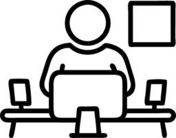 Person with Computer and Office Supplies for IT Service concept as A person using a computer with office supplies around set against a blank background providing vector