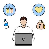 Person with gym bag laptop and water bottle overlay symbolizing American work life balance in double exposure with copy space. concept as A person intertwined wi vector