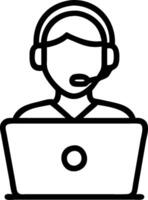 Person with Laptop and Headset for Tech Support concept as A person using a laptop and wearing a headset set against a blank background providing space for text vector