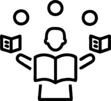 Person with Magic Book and Floating Learning Icons concept as A person holding a magic book with floating learning icons set against a blank background offering vector
