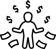 Person with Money Fountain concept as A person with a fountain of money flowing around them set against a blank background offering space for text or design elem vector