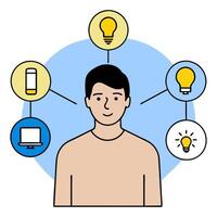 Person with smart lighting control and tech overlay symbolizing intelligent lighting management in double exposure with copy space. concept as A person intertwin vector