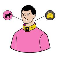 Person with smart pet collar and tech overlay symbolizing connected pet management in double exposure with copy space. concept as A person intertwined with a sma vector