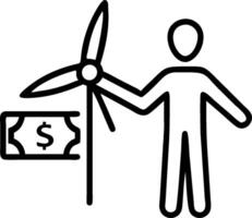 Person with Wind Turbine and Dollar Bills concept as A person standing with a wind turbine and dollar bills with a plain background offering ample space for text vector