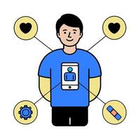 Person with wearable tech and digital health app overlay symbolizing smart health integration in double exposure with copy space. concept as A person intertwined vector