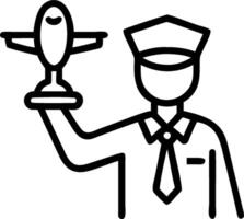 Pilot with a trophy and a model airplane representing aviation success with space for text. concept as A pilot holding a trophy and a model airplane symbolizing vector