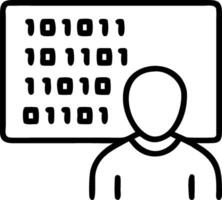 Programmer with code on a screen and binary digits symbolizing coding and data with space for text. concept as A programmer in front of a screen with code and bi vector