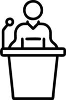 Public Speaker with Podium and Microphone concept as An image of a public speaker at a podium with a microphone set against a whimsical background offering ample vector