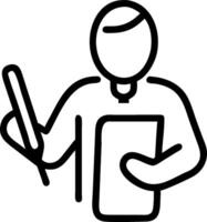 Risk Manager with Report and Pen concept as A risk manager reviewing a report and holding a pen set against a whimsical background offering ample space for text vector