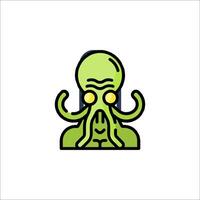 A green octopus with tentacles on its face vector
