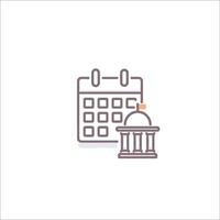 A calendar icon with a building and a clock vector