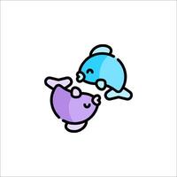 Two fish are hugging each other in a cartoon style vector