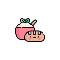 A cute little cup of yogurt and a slice of bread vector